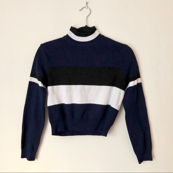 Zara Sweaters - Zara Blue Black and White Mock Turtleneck Sweater